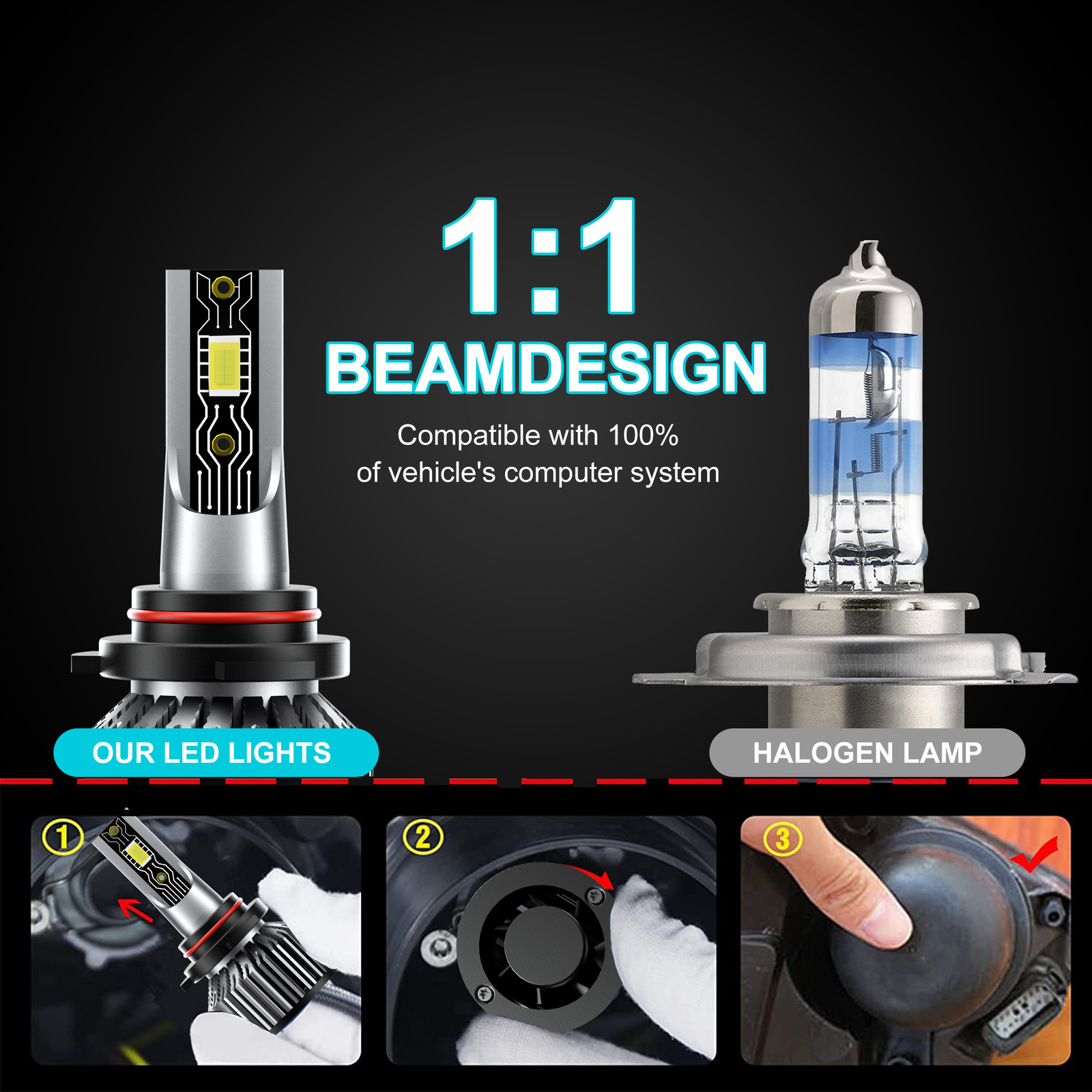 9005 H11 LED Headlight 4X Combo Bulbs 10000K High&Low Beam Super Bright White