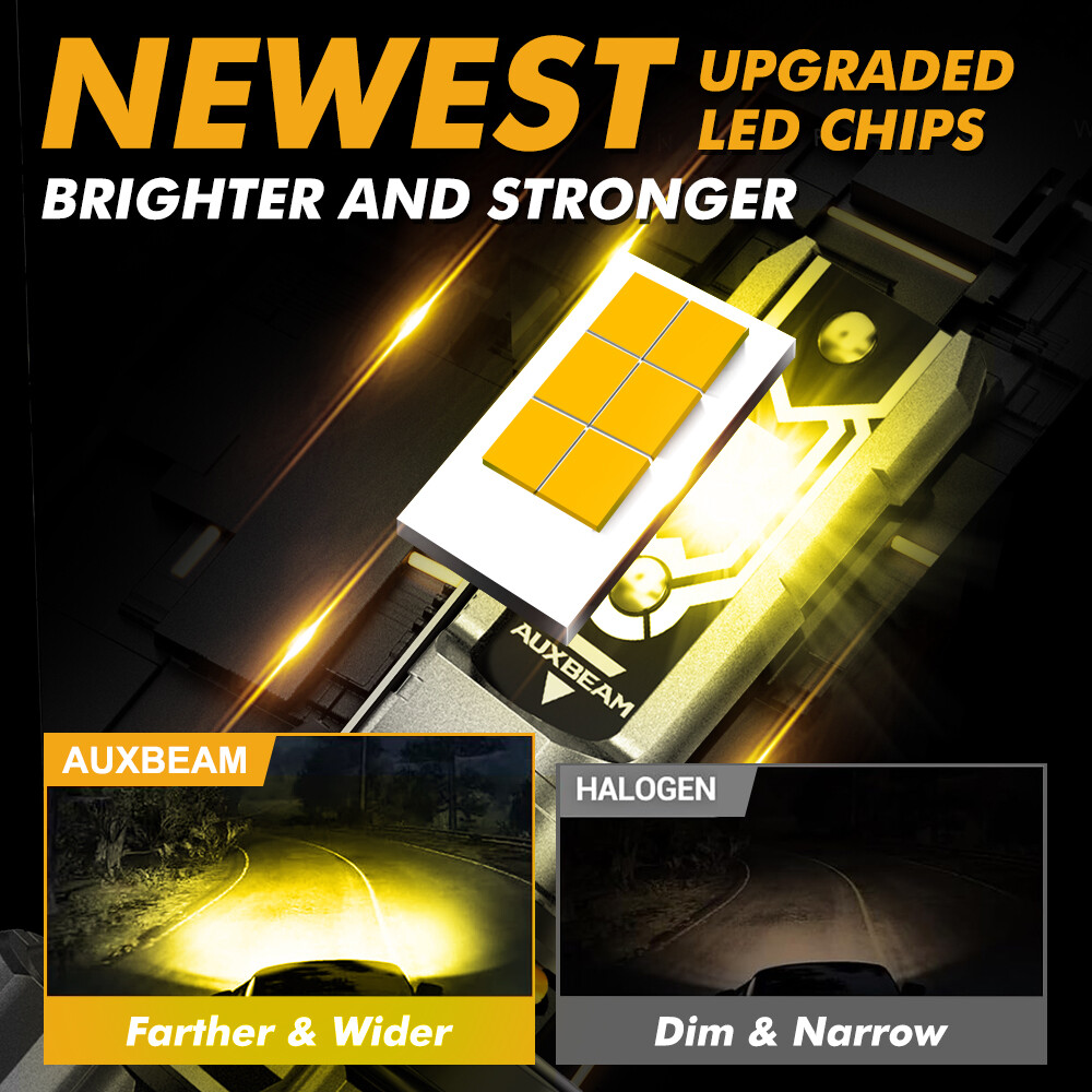AUXBEAM 9005 HB3 LED Headlight High/Low Beam Bulbs Kit 3000K Super Yellow Bright