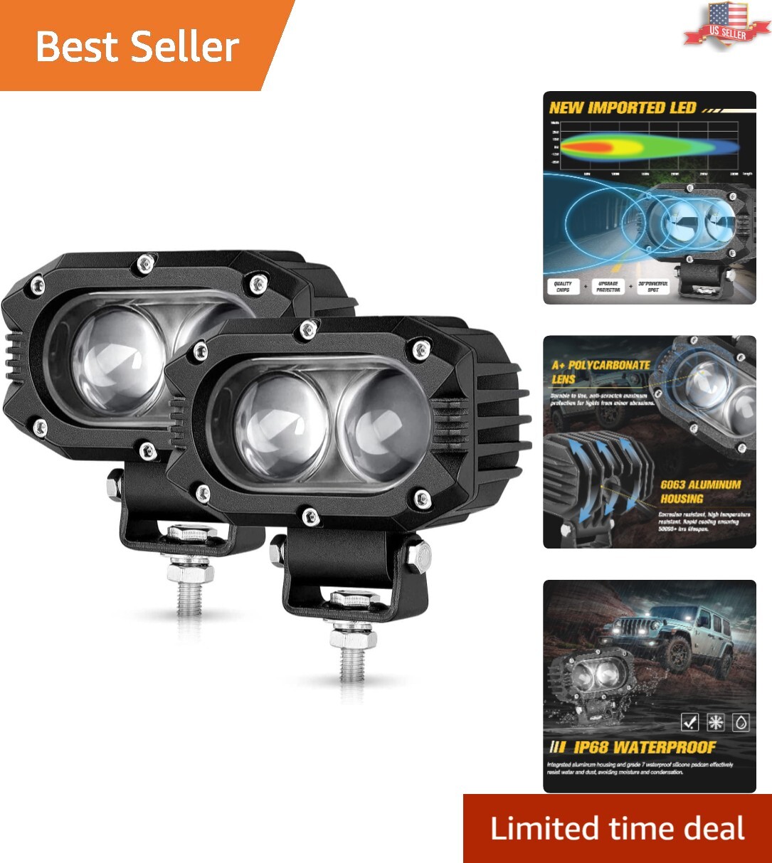 High-Quality Aluminum Housing LED Pod Spot Lights 2PCS – Waterproof Fog Lights