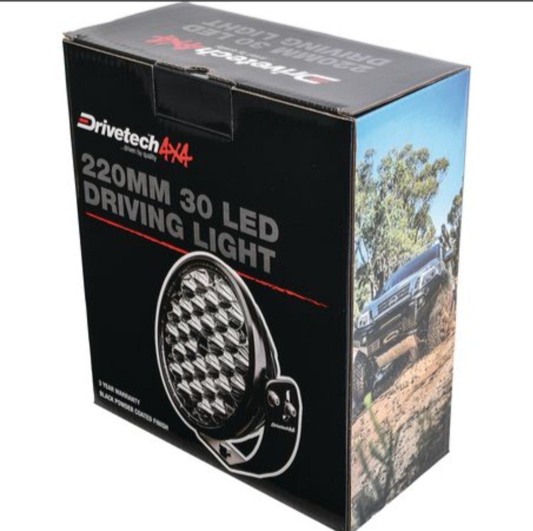 Drivetech 4X4 220mm Round LED Driving Light, Black Powder Coated 3 Year Warranty