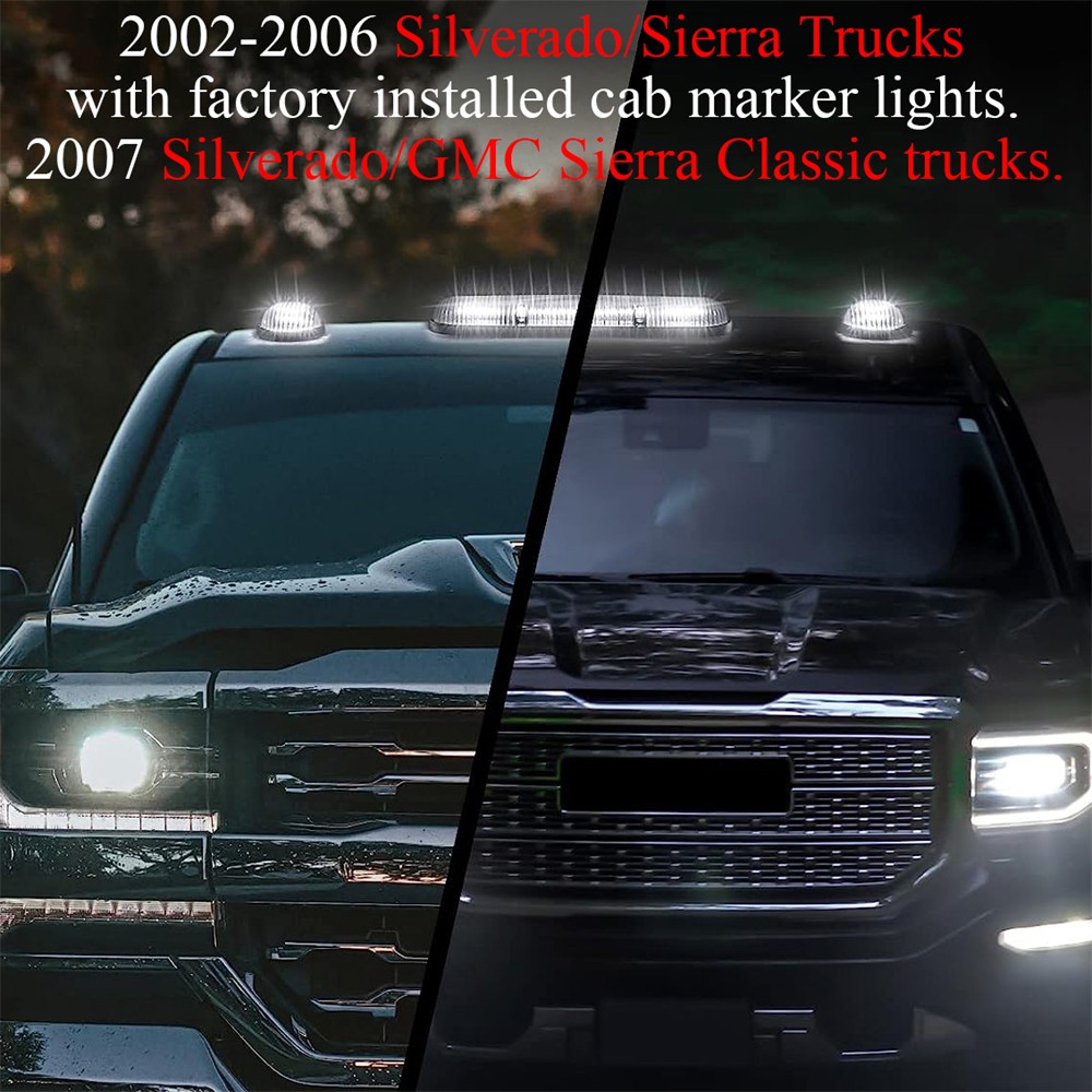 3PCS Fit Chevrolet Silverado 1500 2500 3500 Amber LED Cab Roof Marker Lights