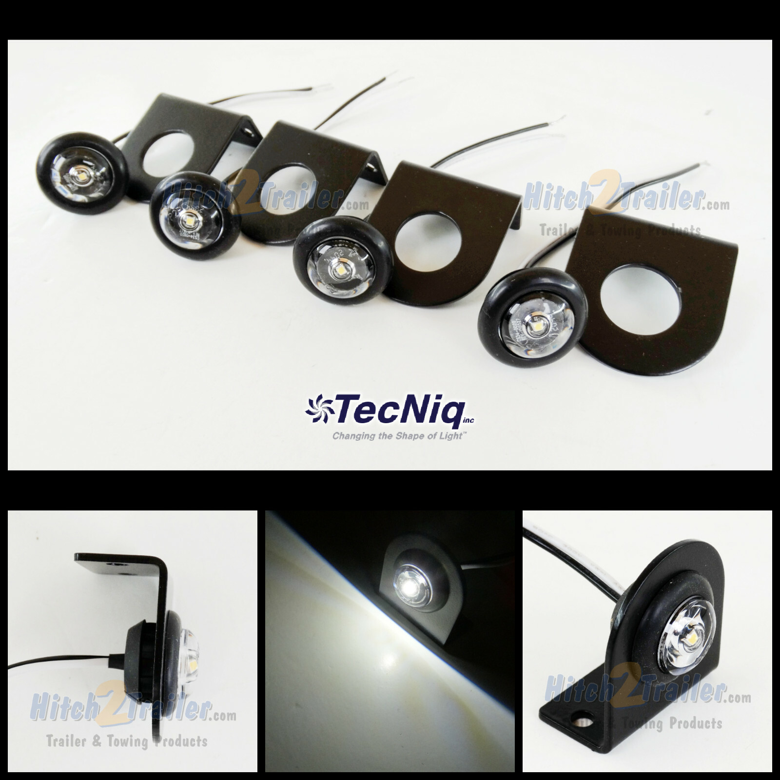 4 TecNiq Clear/ White 3/4″ LED Bullet lights W/brackets Clearance Marker Trailer