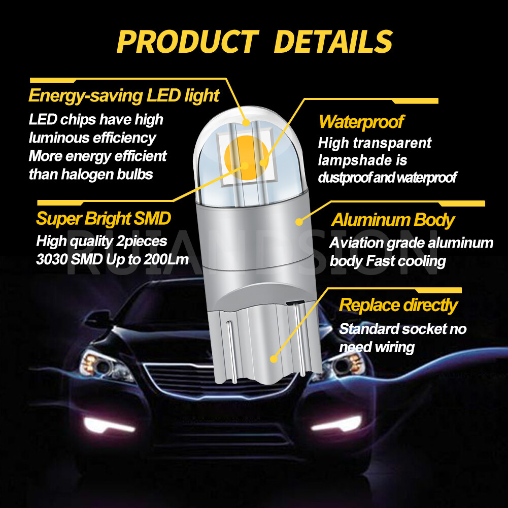 T10 3030 2 LED Bulb Car Trunk Light W5W Instrument Panel Light 200lm 6V/12V/24V