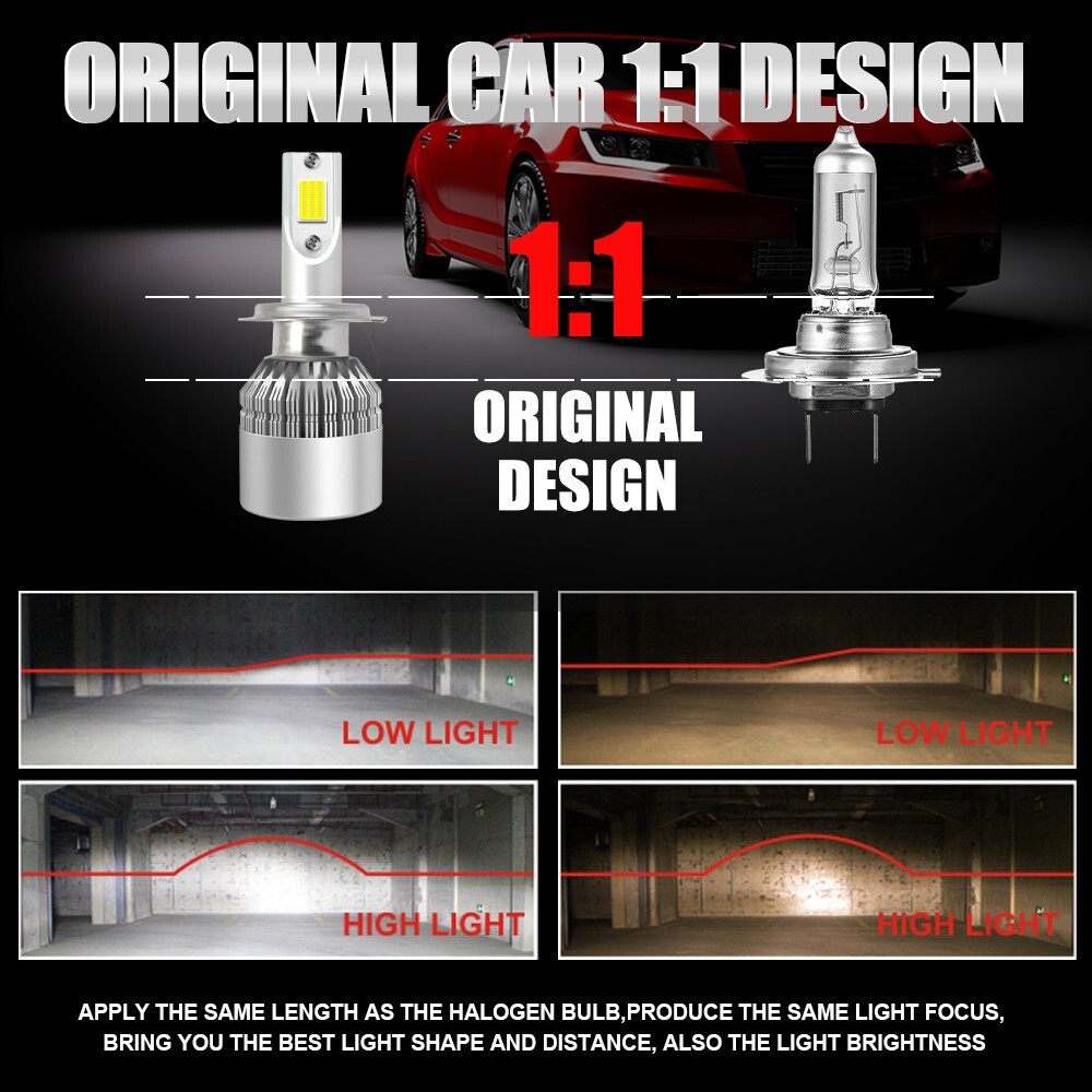 Pair H7 LED Headlight Bulbs Kit Hi/Low Beam 6000K 280W 720000LM Fog Lights White