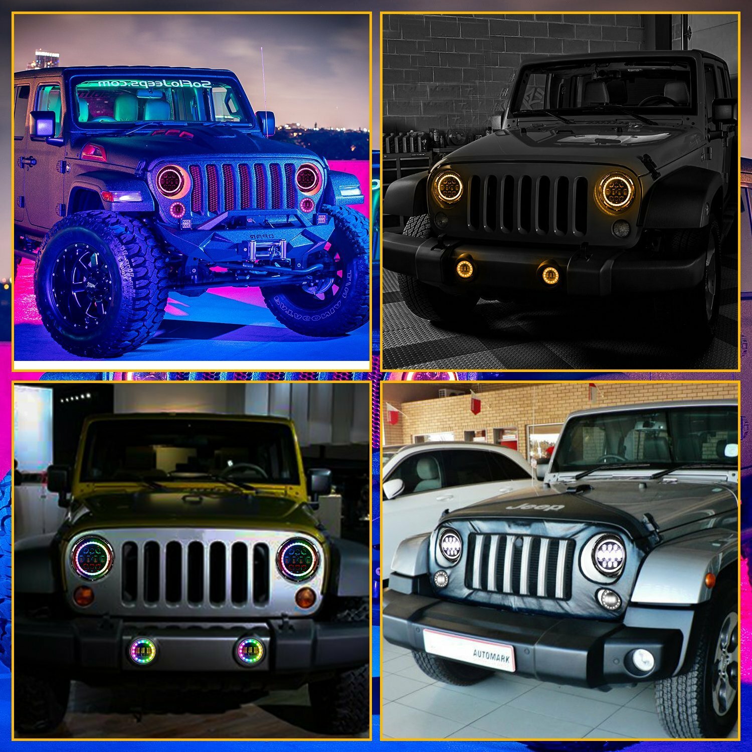 4Inch RGB LED Fog Lights Projector Halo Ring For Jeep Wrangler JK/JL/JT Dodge