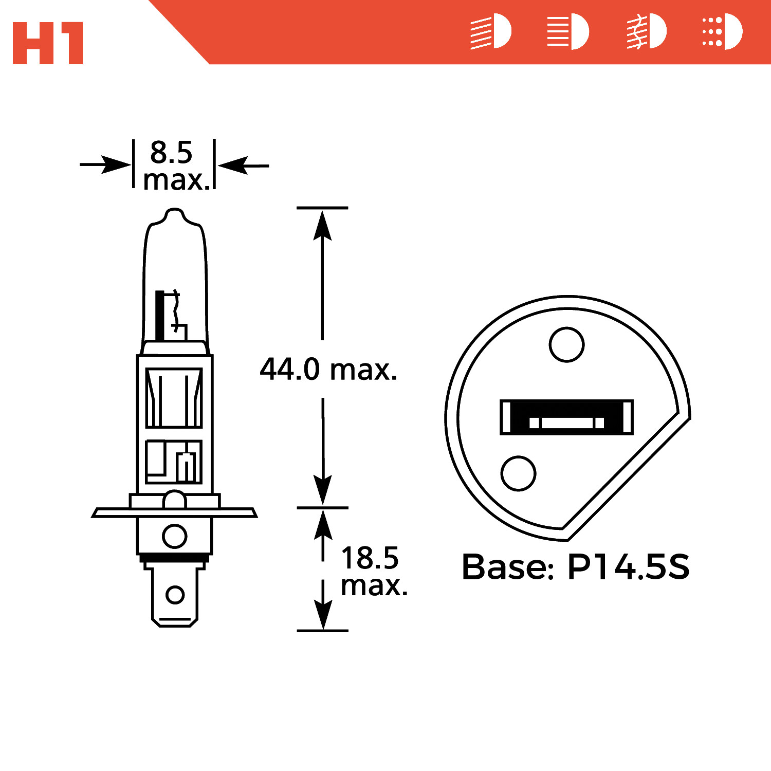10x H1 448 Halogen Headlight Bulbs 12V 55W 1-Pin Headlamp Spot & Fog Light Bulbs