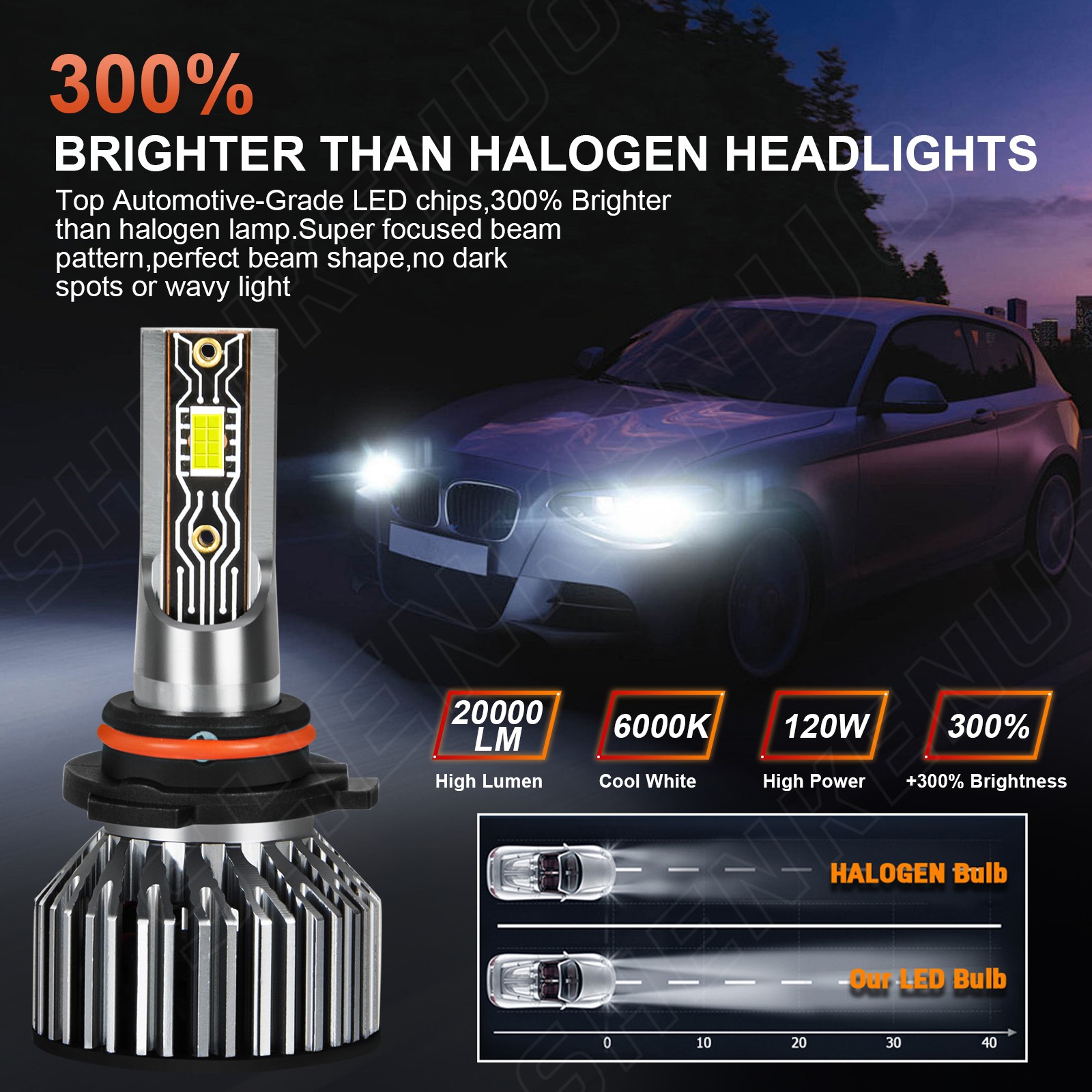Cold White 9005 H7 LED Headlight Bulbs High Low Beam For Mazda 3 GT GS 2004-2009