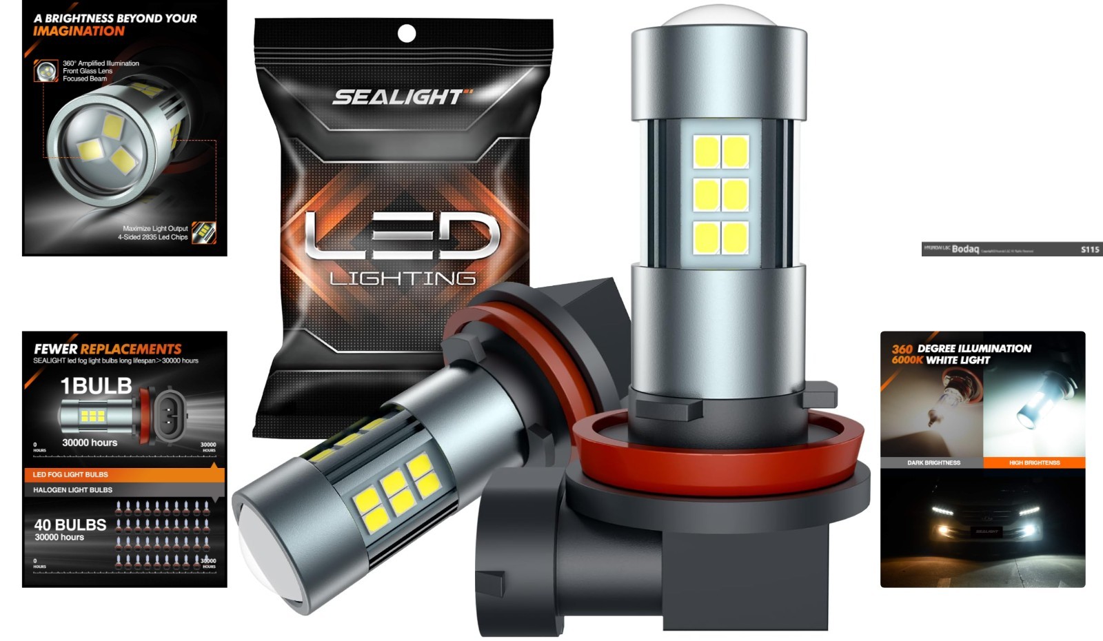 H11 H8 H16 LED Fog Light Bulbs – 360° Illumination, 6000K Brightness, Pack of 2