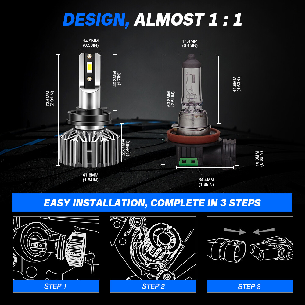 NOVSIGHT 9005 H11 Combo LED Headlights High Low Beam BulbsLamp 6500K Cold White