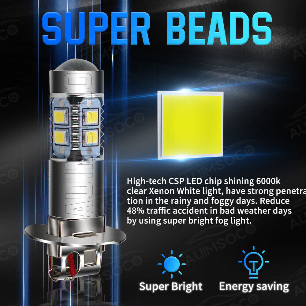 2Pcs H3 LED Fog Light Bulb Conversion Kit Super Bright White DRL Lamp 6000K 200W
