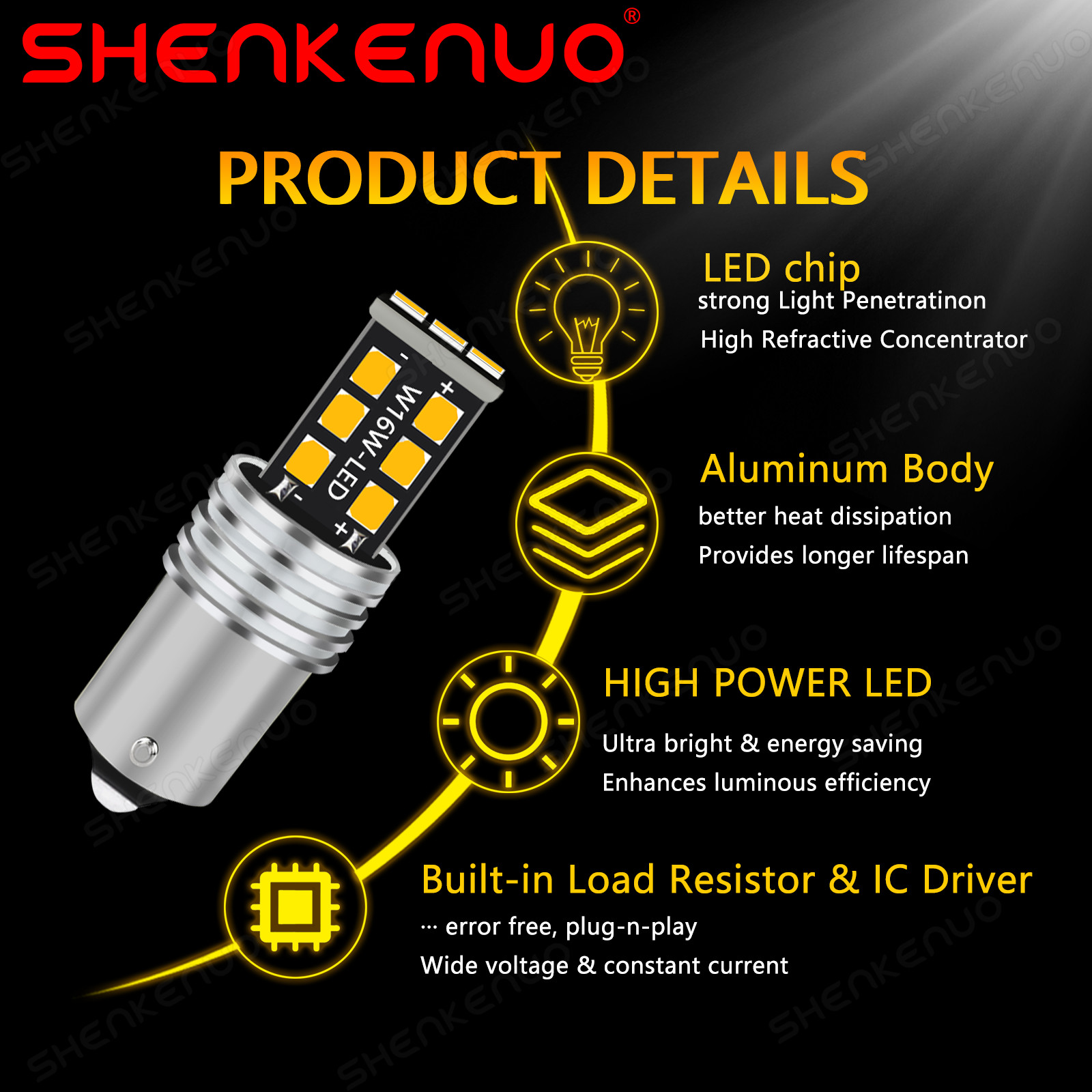 2x 1156 7506 LED Backup Reverse Light Bulbs 3000K Amber/Yellow Canbus