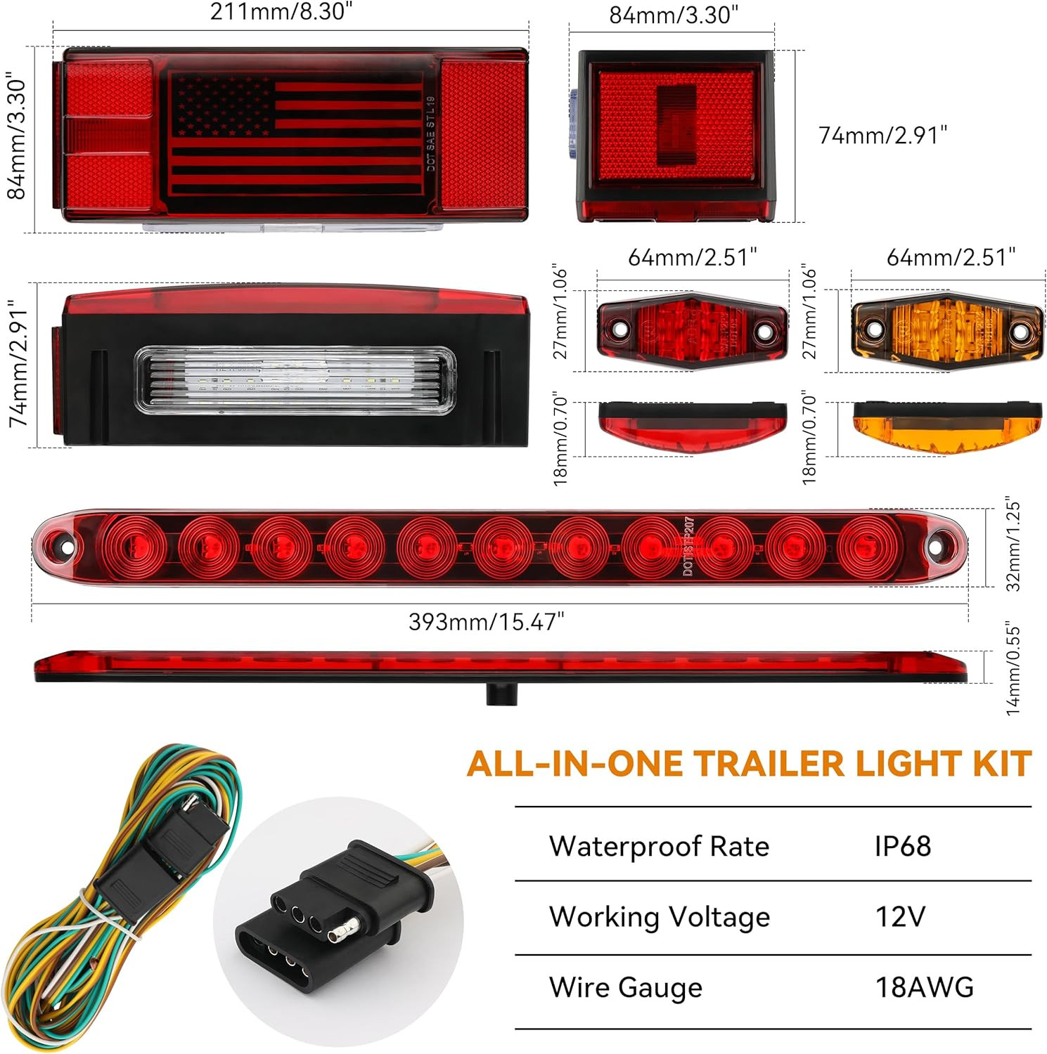 LED Trailer Lights Kit Waterproof IP68 Utility Boat Trailer Light Set Wiring Kit