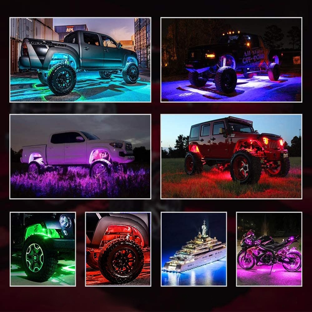 8Pods RGB LED Rock Lights, Waterproof Underglow Underbody Lighting Kit AUXITO US