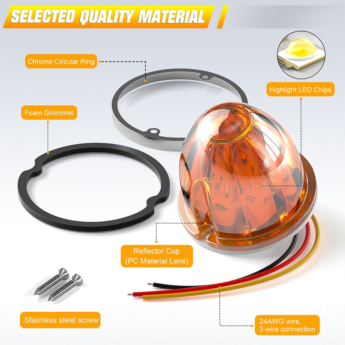 2x Amber LED Watermelon Lights Side Marker Cab Roof Clearance Warning Light