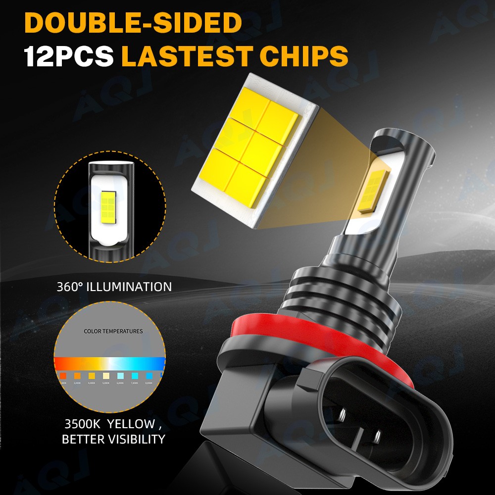6000K White LED Headlight+3000K Yellow Fog Light Bulbs For Pontiac G5 2007-2010