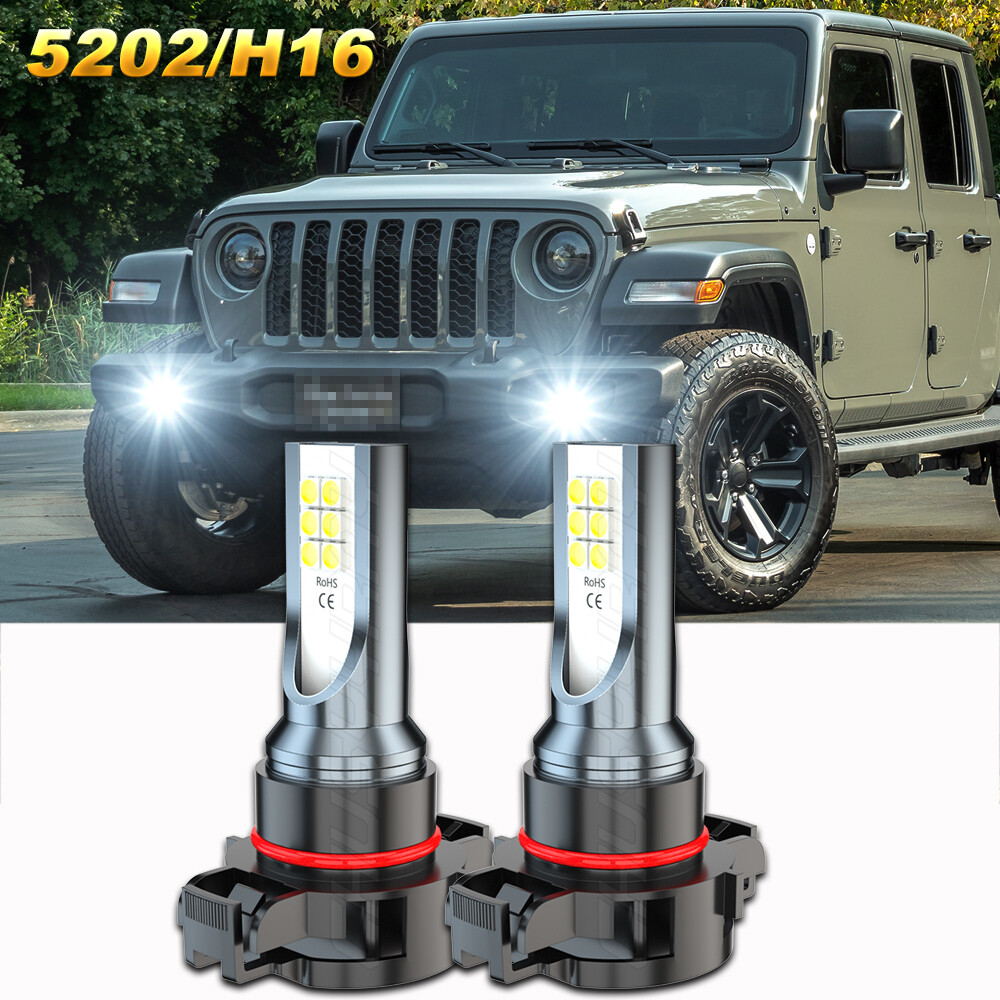 For Jeep Gladiator 2020 2021 2022 – H16/5202 LED Fog Light Bulbs White 6000K