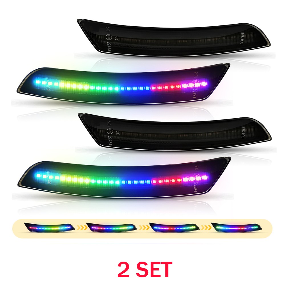 20896549 Fit 16-23 Chevy Camaro Smoked LED Side Marker Colorful Flowing Light 8X