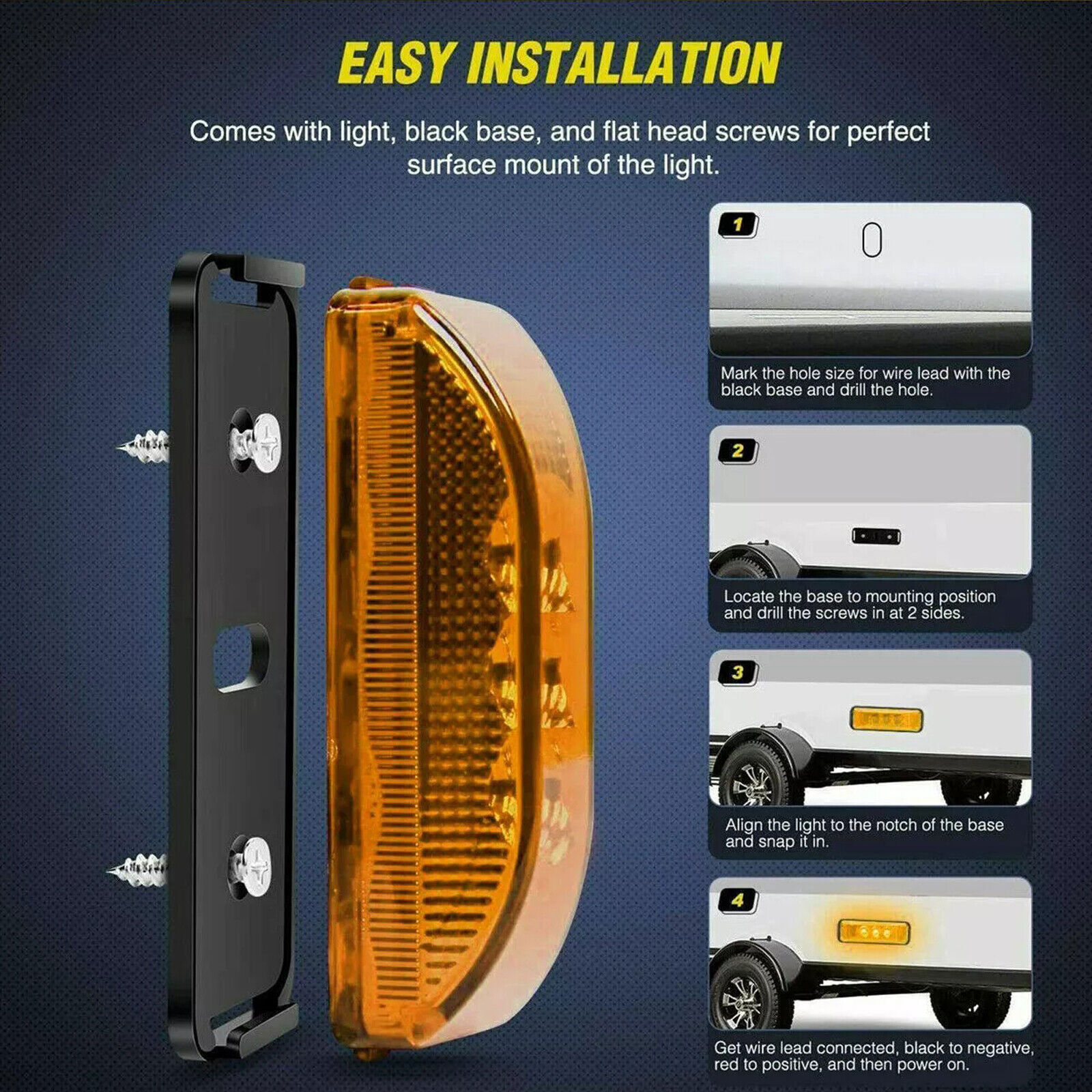 4PC 3LED Amber Side Marker Lights RV Truck Trailer Clearance Light Waterproof