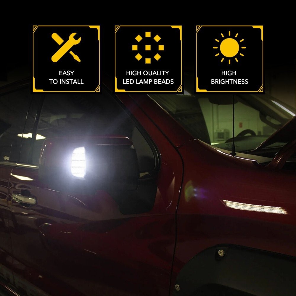 Smoked Quad-Row Lens Full LED Side Mirror Puddle Lights For 19+ Silverado Sierra