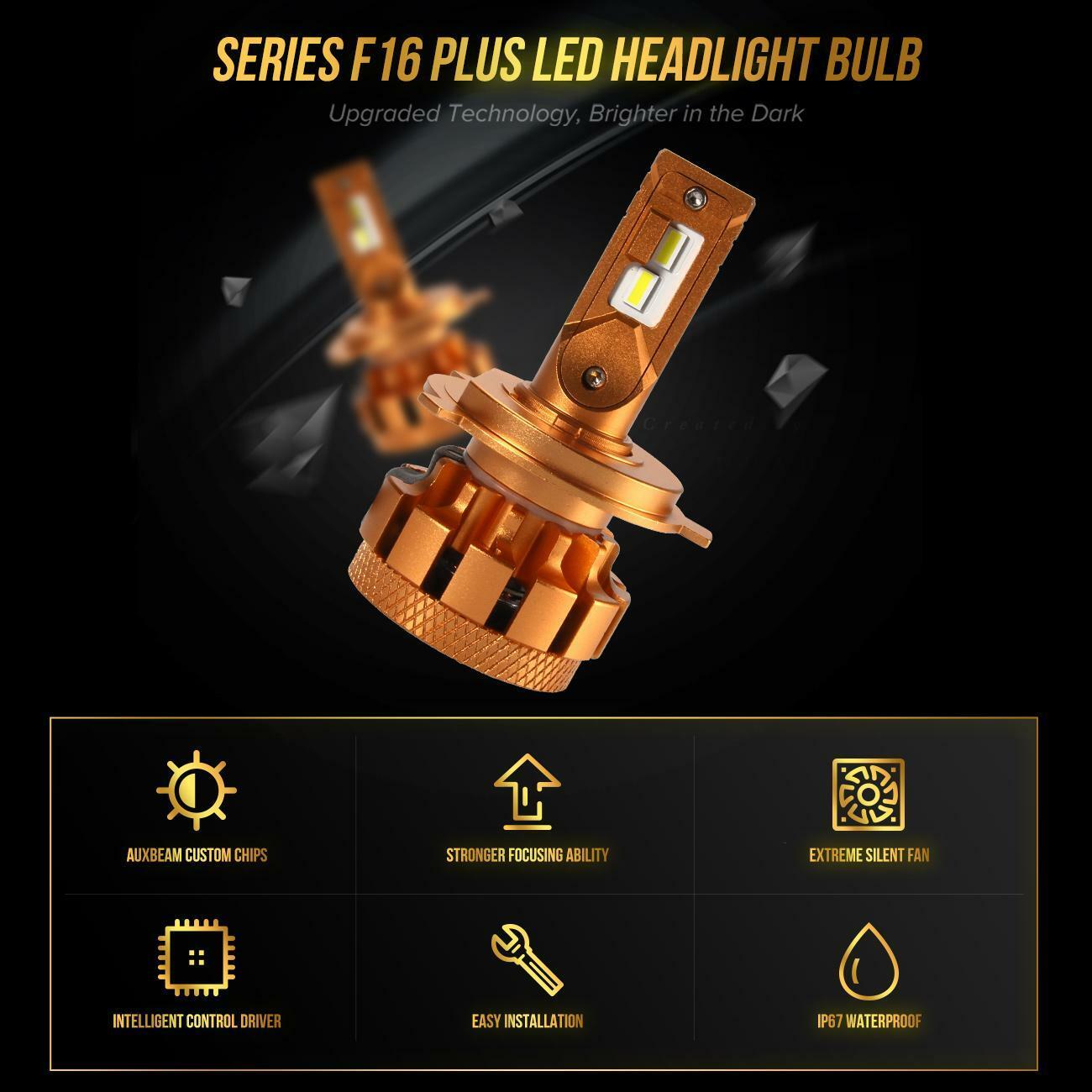 Auxbeam F-16 Plus H4 9003 LED Headlight Conversion Kit 6000K Hi/Lo Canbus Bulbs