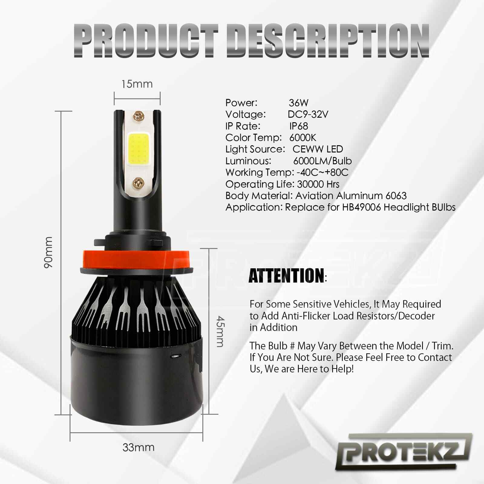 H13 Led bulbs, 6000K High/Low Conversion Kit 360°Adjustable Beam Headlight 9008