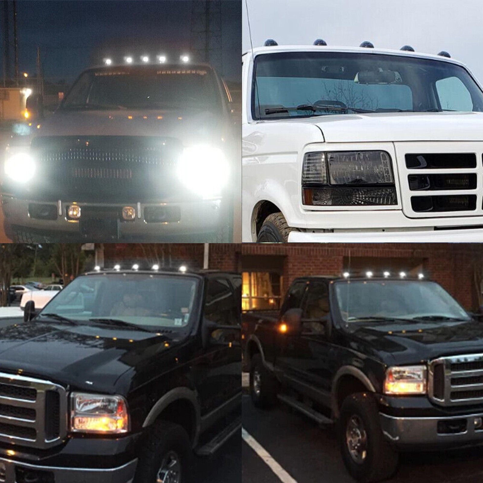 Clear Lens White LED Cab Roof Marker Lights For 99-16 F250 F350 F450 Super Duty
