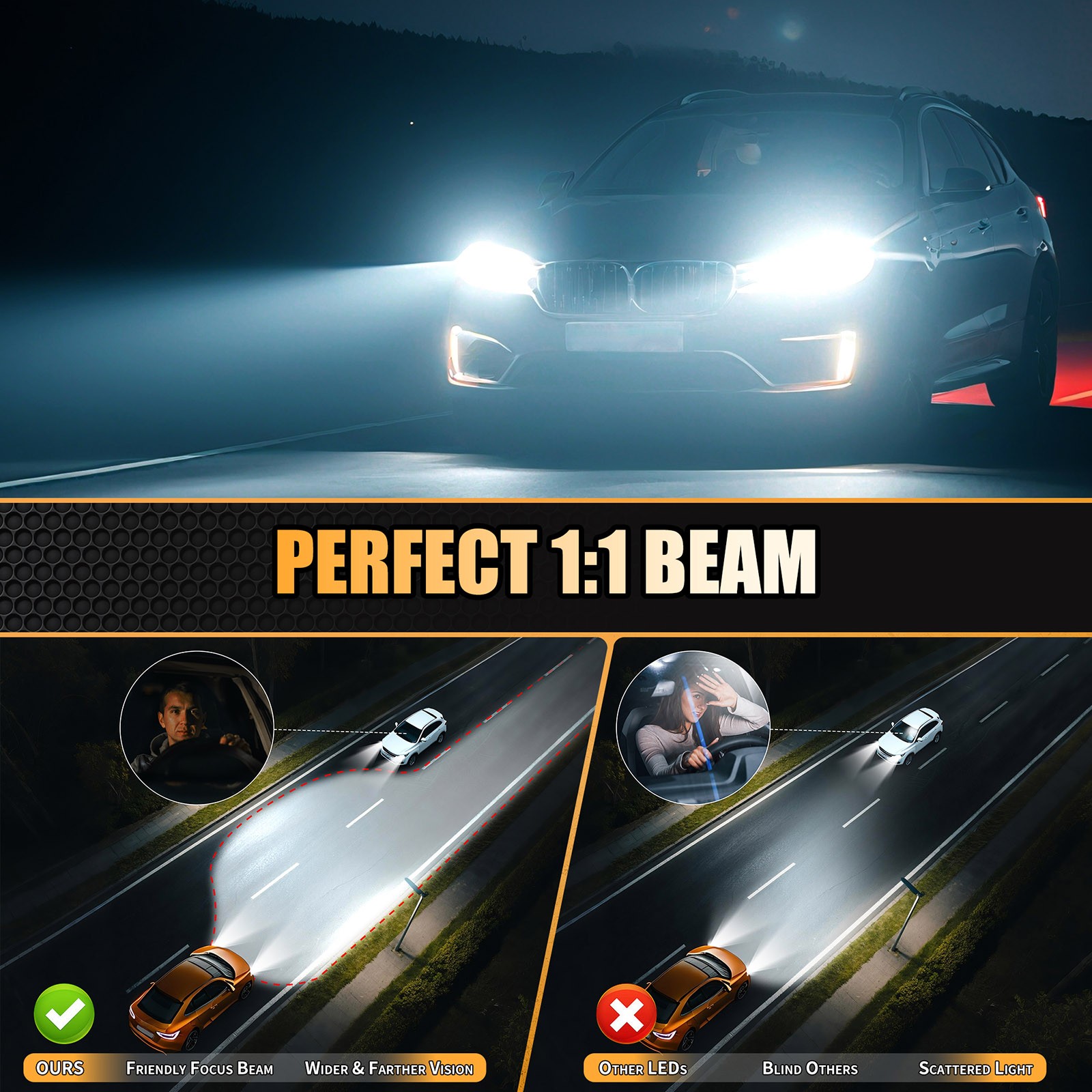 H13 LED Headlight KIT High Low Beam Bulbs 720W 72000LM Extremely Bright White