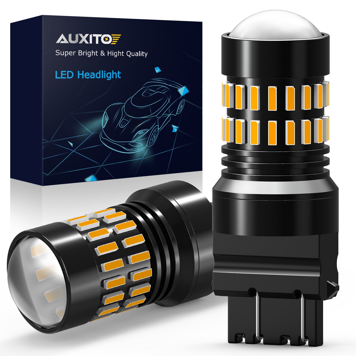 AUXITO LED Front Turn Signal Blinker DRL Light Bulbs 3157 3457 4157 Amber 3000K