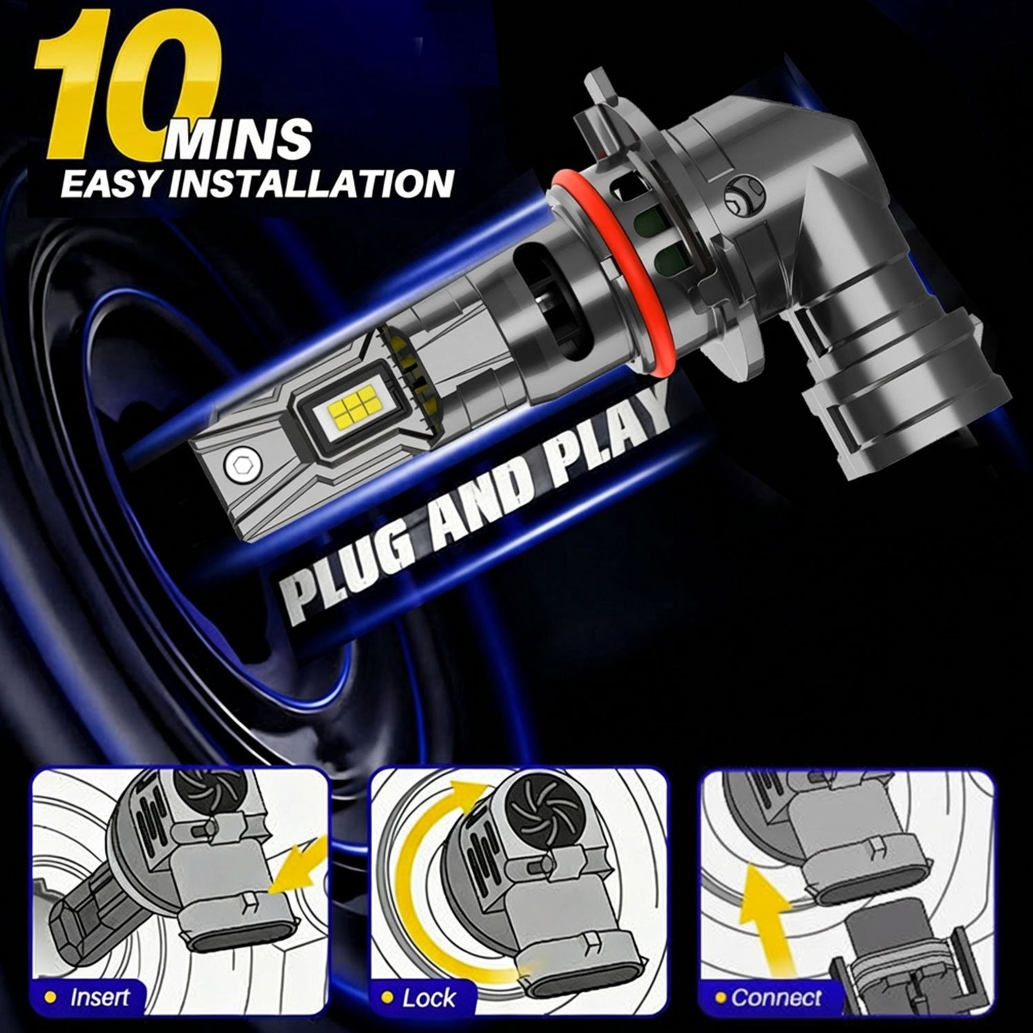 FISONA HB3 9005 LED Headlight Kit High Beam Bulbs 100W 360000LM Cool White 6500K