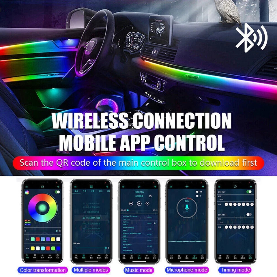 RGB Remote APP Car Symphony Ambient Light 256 Color Led Atmosphere Acrylic Strip