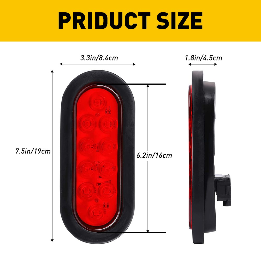 10Pcs 6″ Oval Trailer Lights 10 LED Stop Turn Tail Truck Sealed Grommet Plug DOT