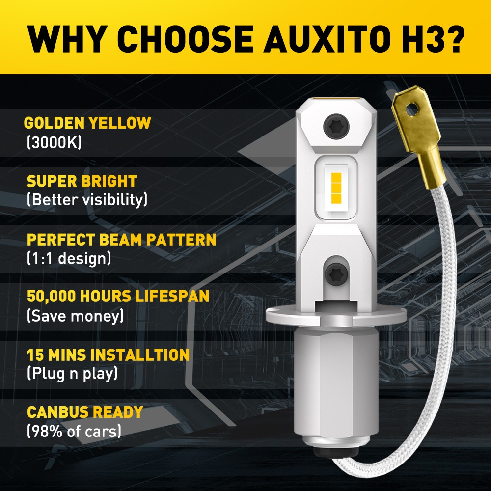 AUXITO H3 LED Fog Light Bulb Conversion Super Bright White/ Yellow Ultra Bright