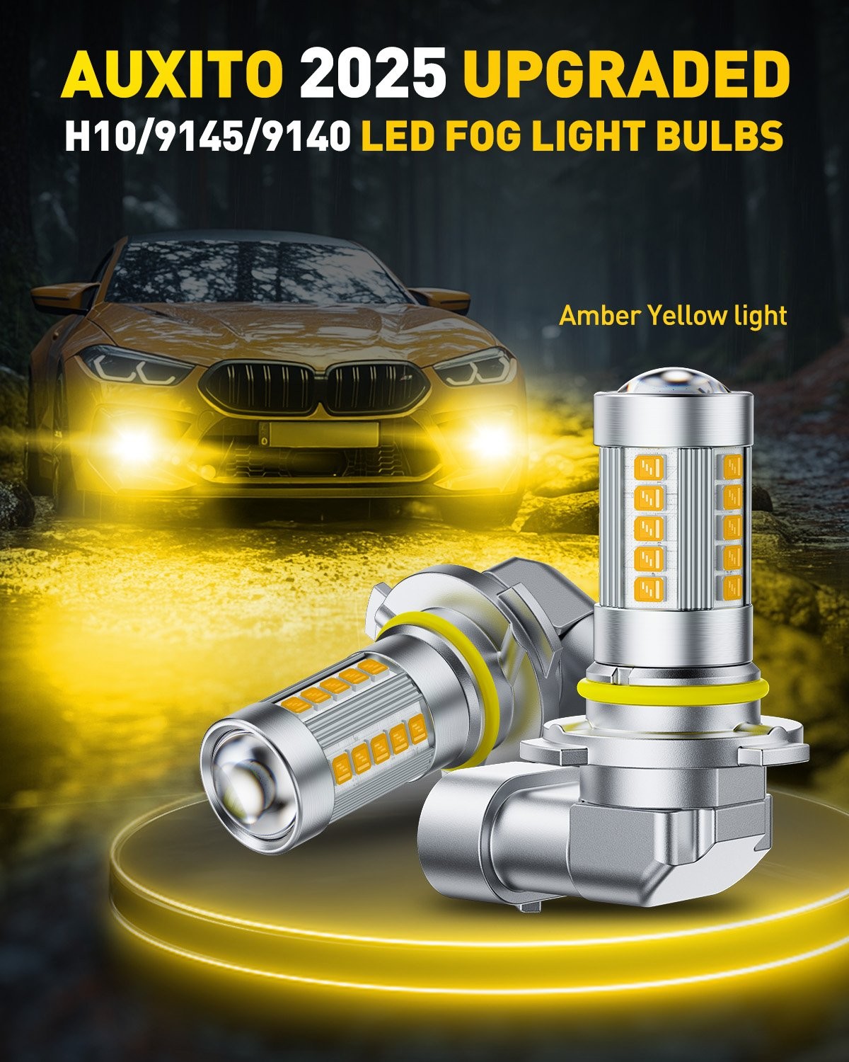 2PCS H10 LED Headlight Driving Fog Bulbs High Low Beam 3000K Amber Super Bright
