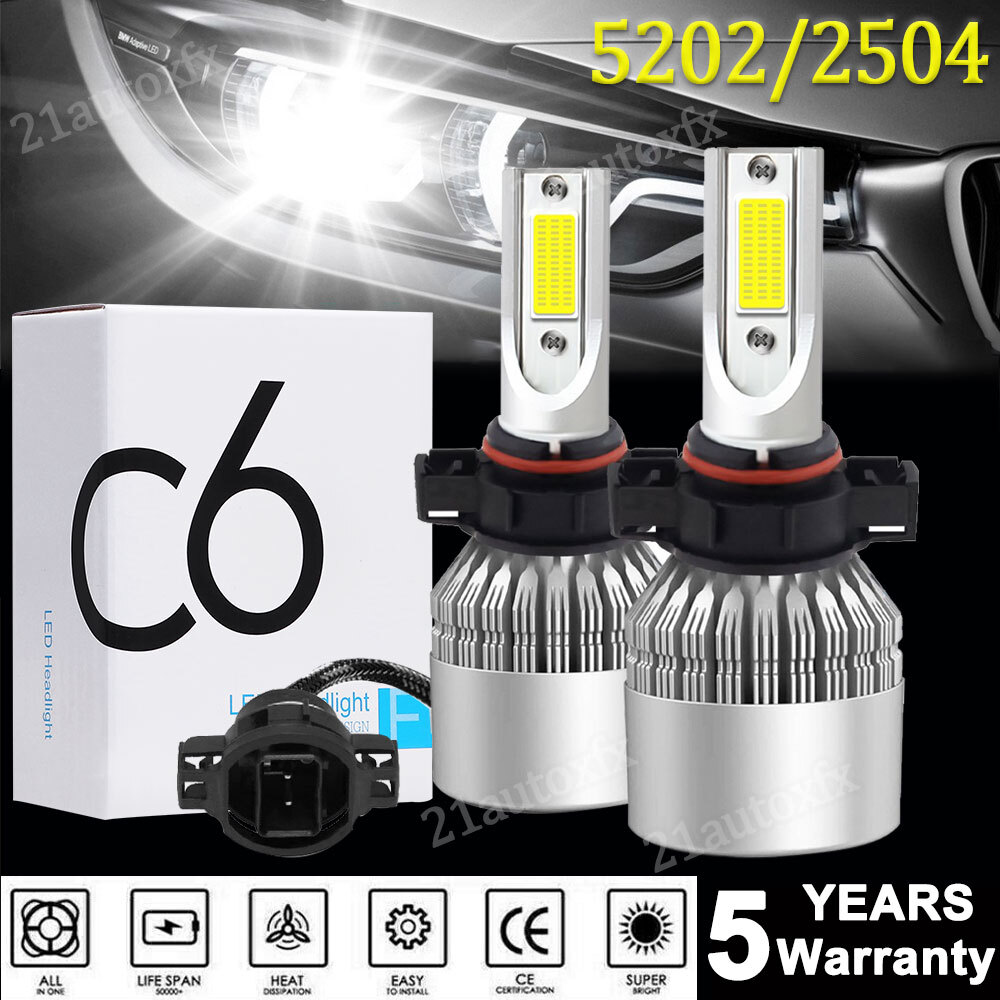 Pair 5202 2504 H16 LED Fog Lights Headlight Kit 720000LM 6000K Hi/Low Beam Bulbs