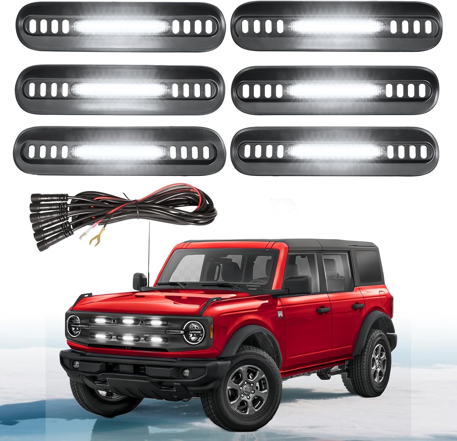 LED Grille Lights for Ford Bronco 2021-2024 Front Grill Inserts Light Snap-on