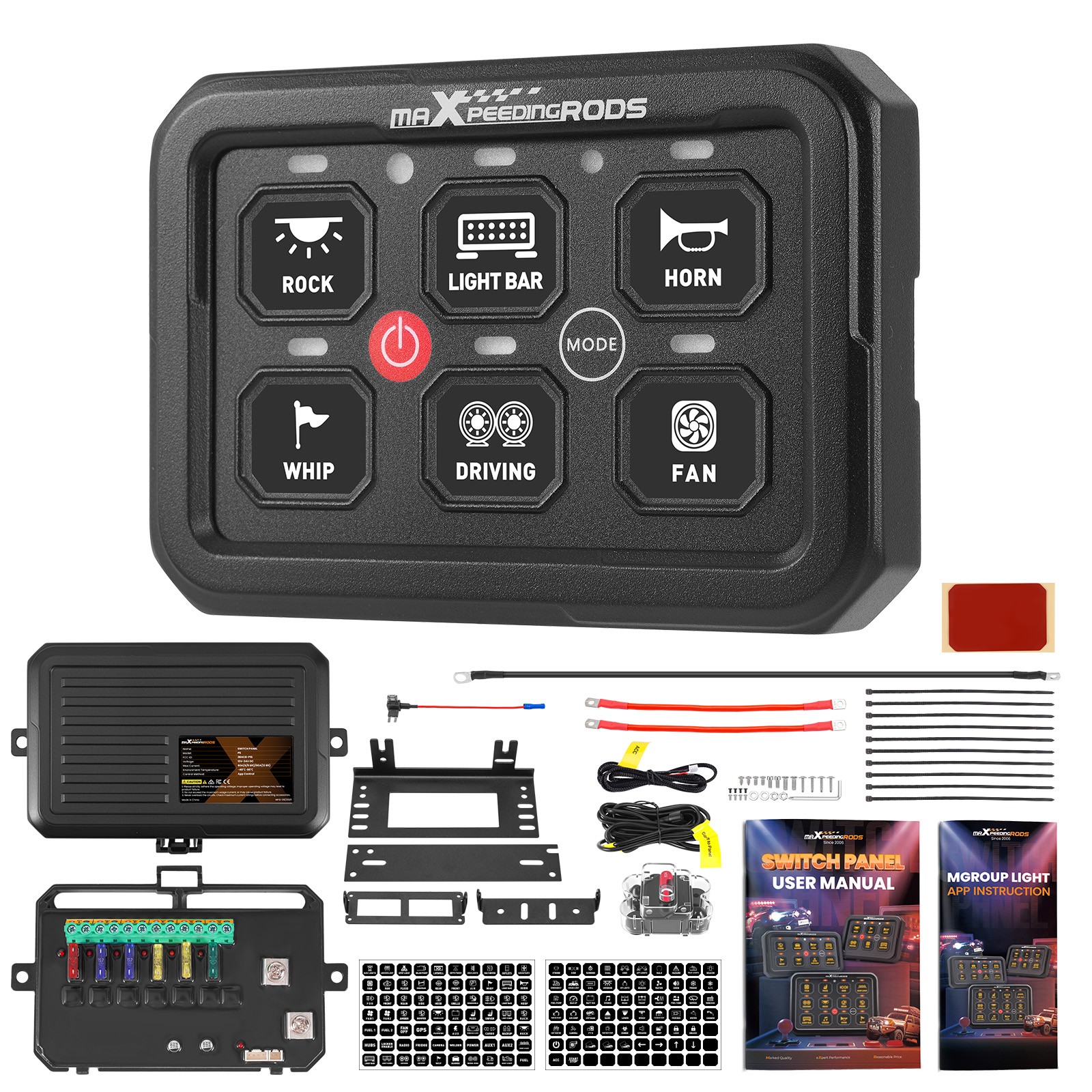 Touch Switch Panel RGB For Truck SUV UTV ATV Boat 6 Gang 60A Aluminum Housing