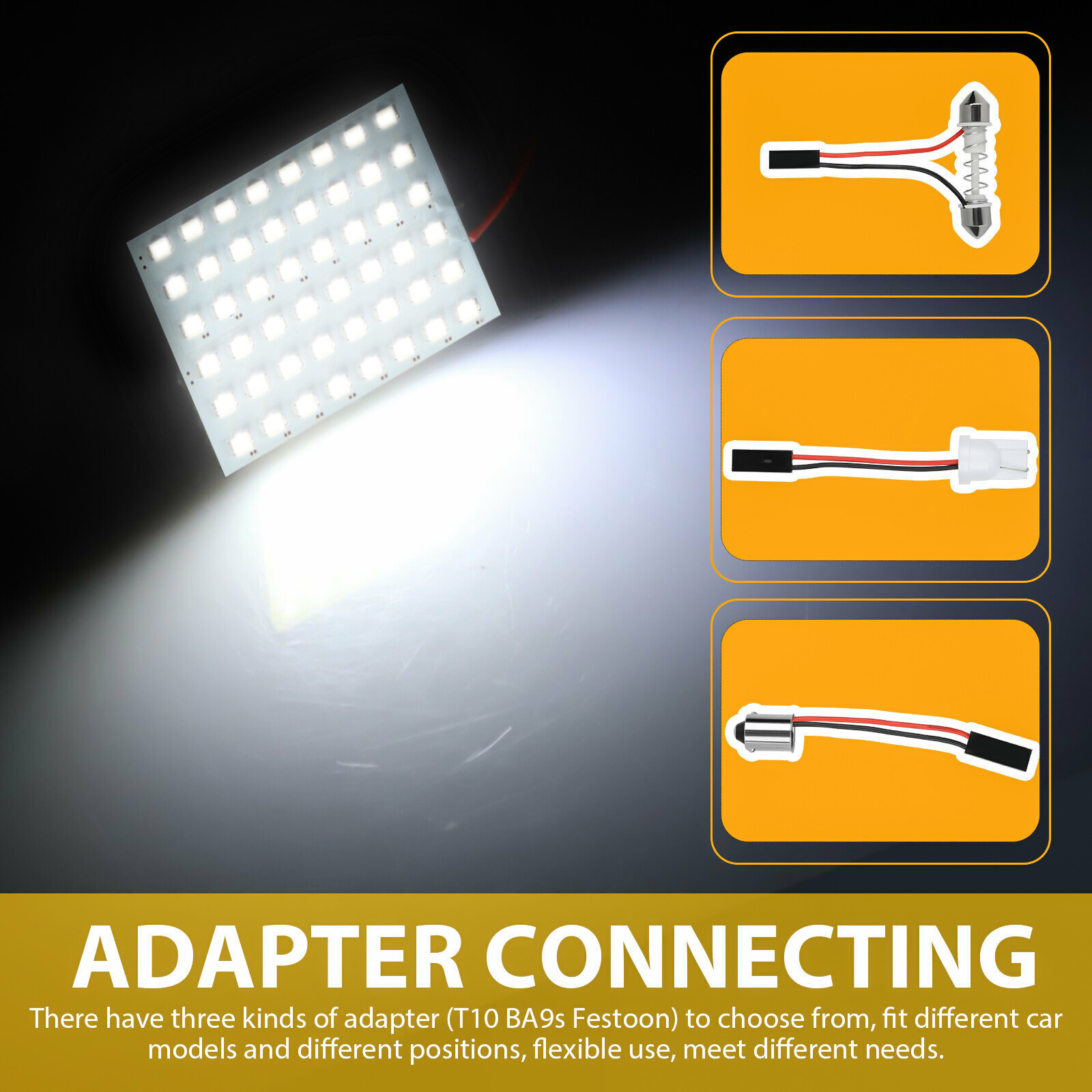 10X Car Festoon T10 BA9S White LED 48SMD Panel Interior Dome Map Light Bulbs 12V