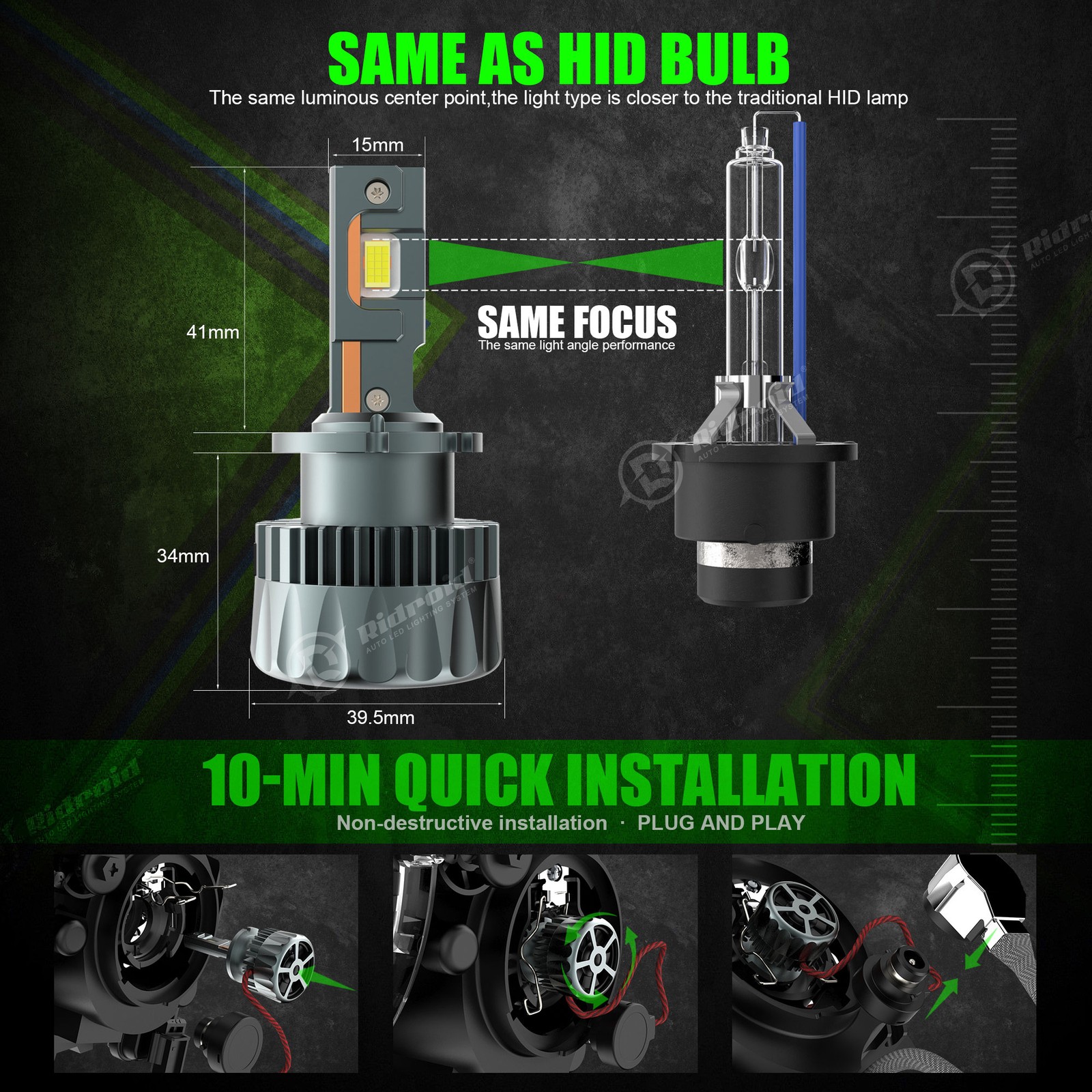 6500K/set D2S D2C D2R D2H LED Headlight Bulbs High Low Beam Super Bright Pair