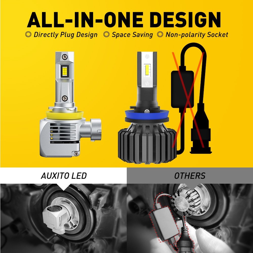 AUXITO H8 Headlight LED Low 6000K Beam Bulbs Conversion Kit Crystal White 2PCS