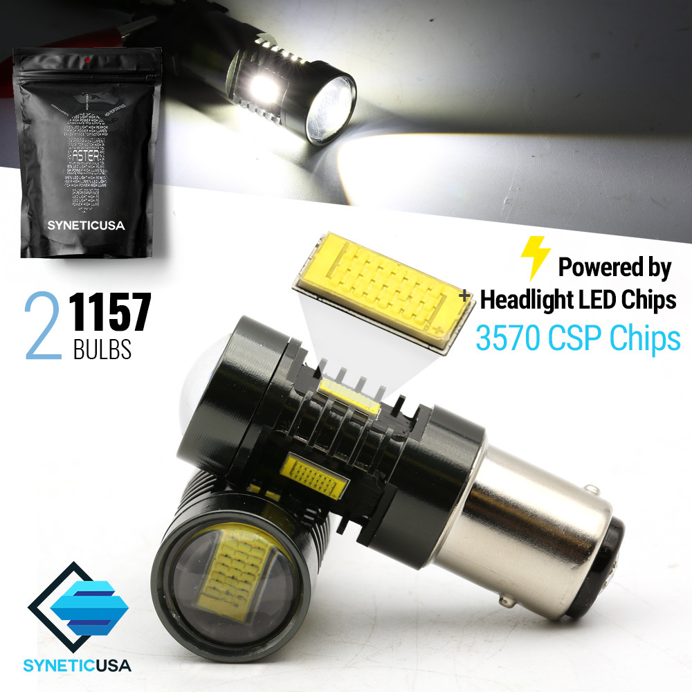 Syneticusa:1157/7528 White 6000K Front Turn Signal LED Light Bulbs,3570-CSP-Chip