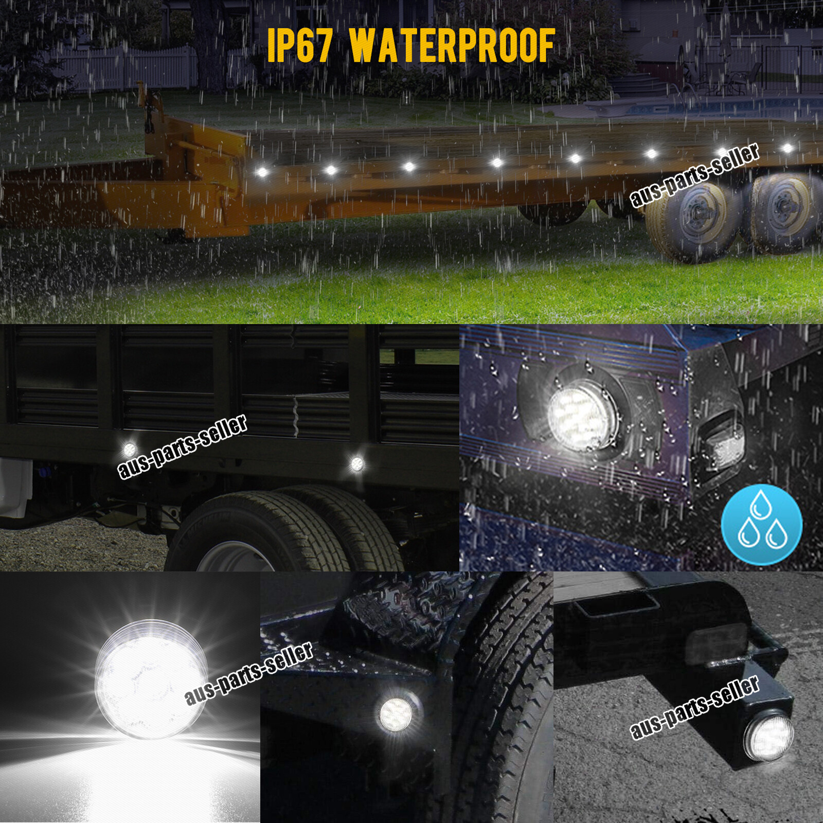 5 White Round 2″ Side Marker Lights Clearance 9 LED Truck Trailer Lamps w/ Plugs
