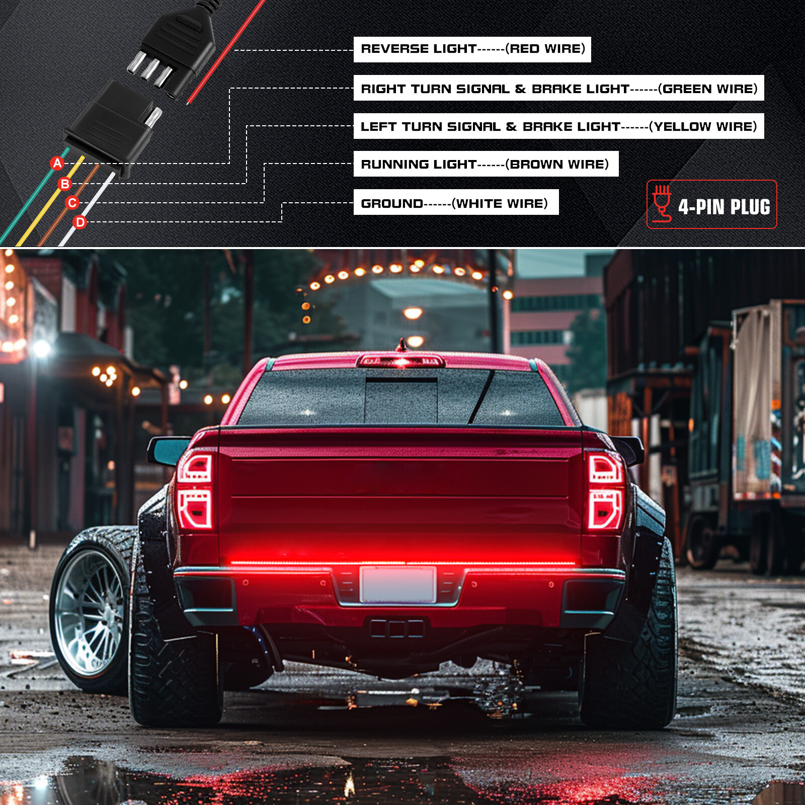 48″ LED Tailgate Strip Light Bar Brake Turn Signal 3-Row For GMC Canyon 04-25