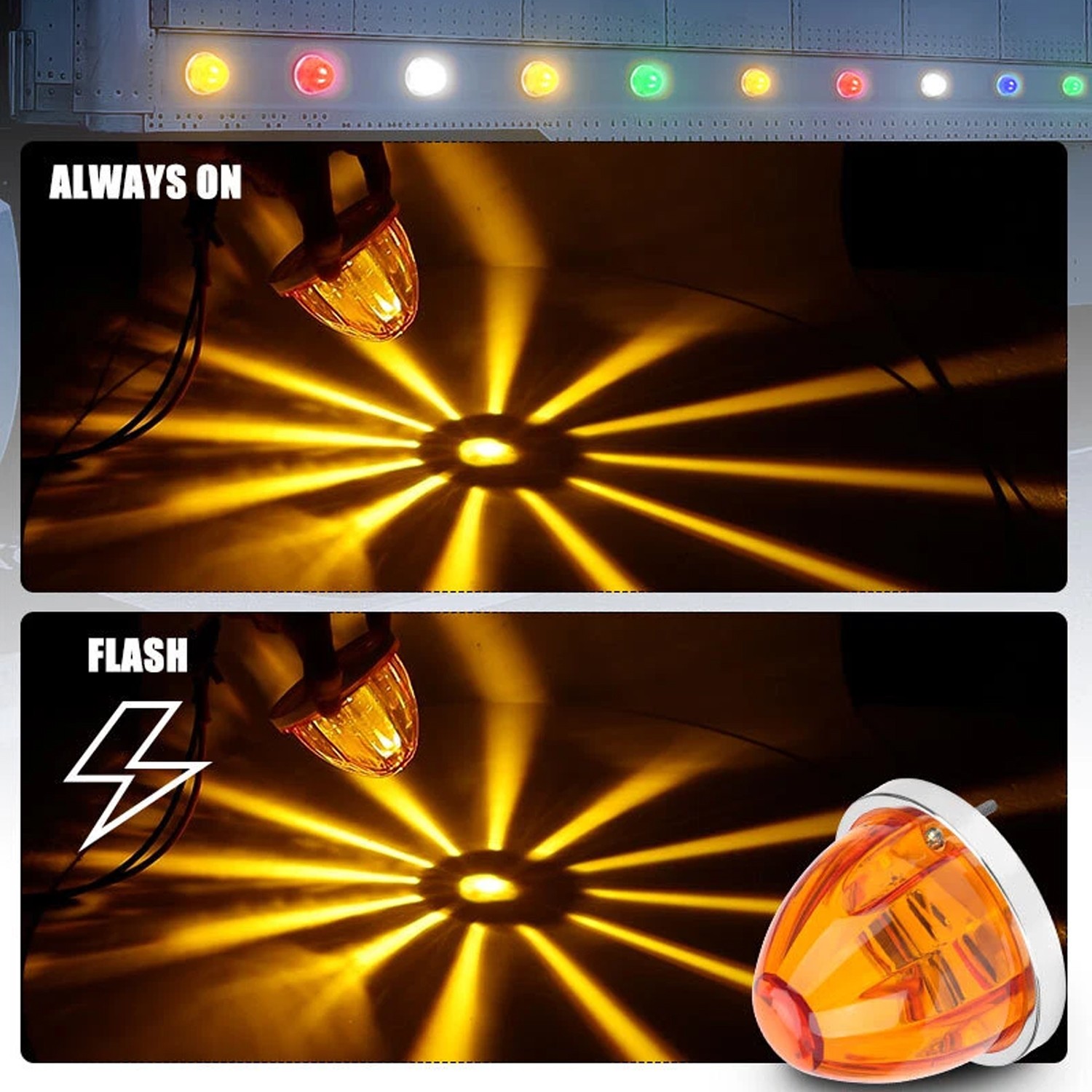 2x Amber LED Watermelon Lights Side Marker Truck Trailer Turn Signal Strobe Lamp
