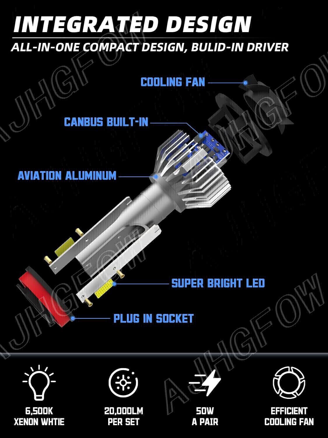 2x H11 LED Headlight Super Bright Bulbs Kit 16000K White 330000LM High/Low Beam