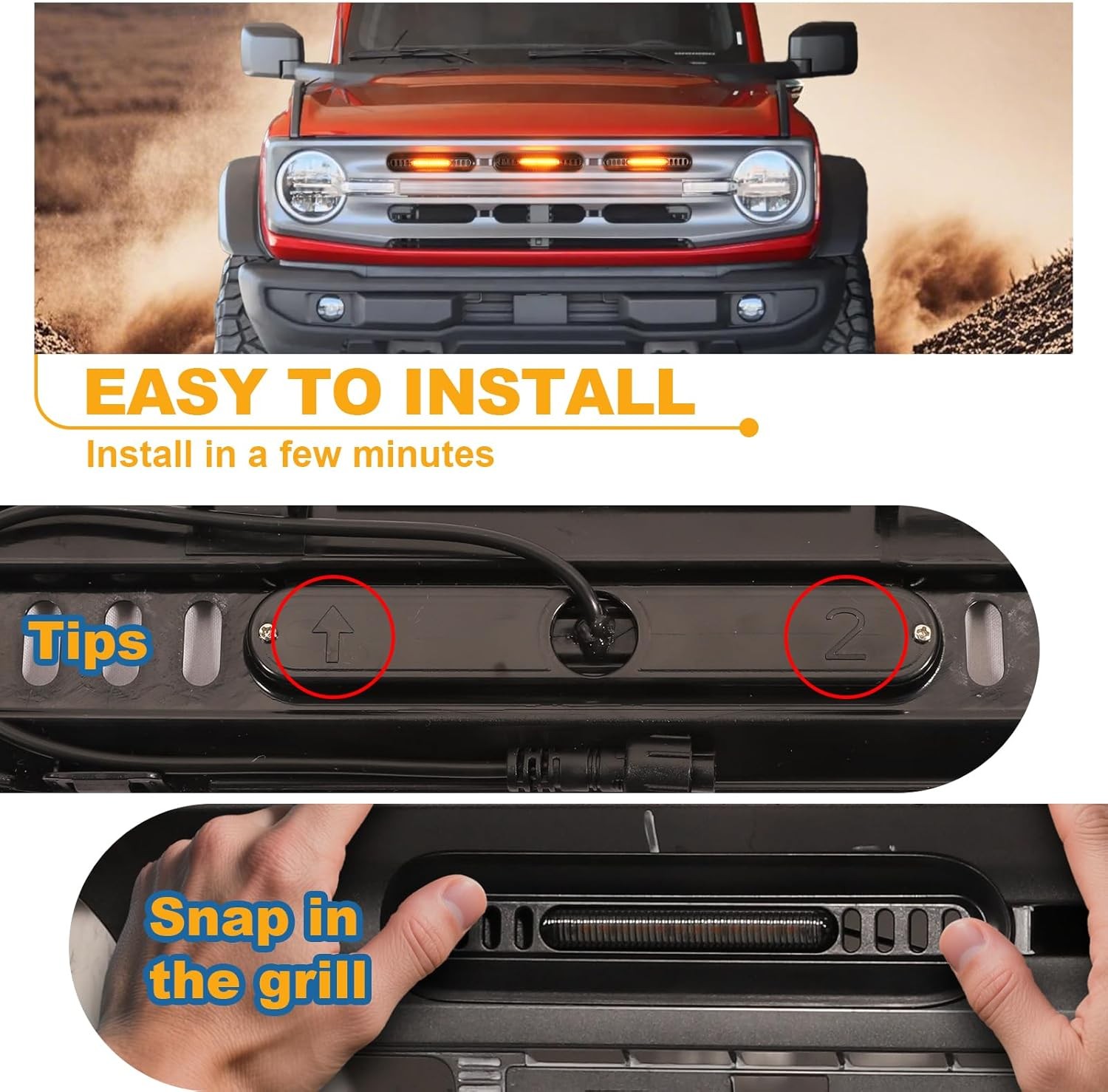 LED Grille Lights for Ford Bronco Big Bend Outer Bank 2021-2024 Accessories