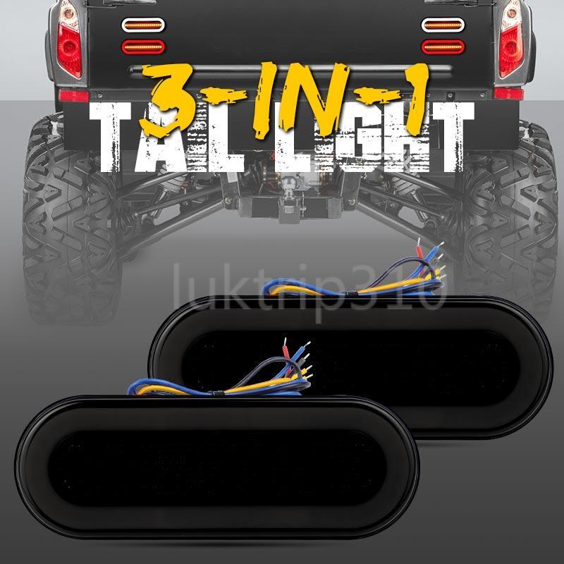 2x Amber/White Oval LED Truck Trailer Stop Turn Tail Brake Lights Flowing DRL US