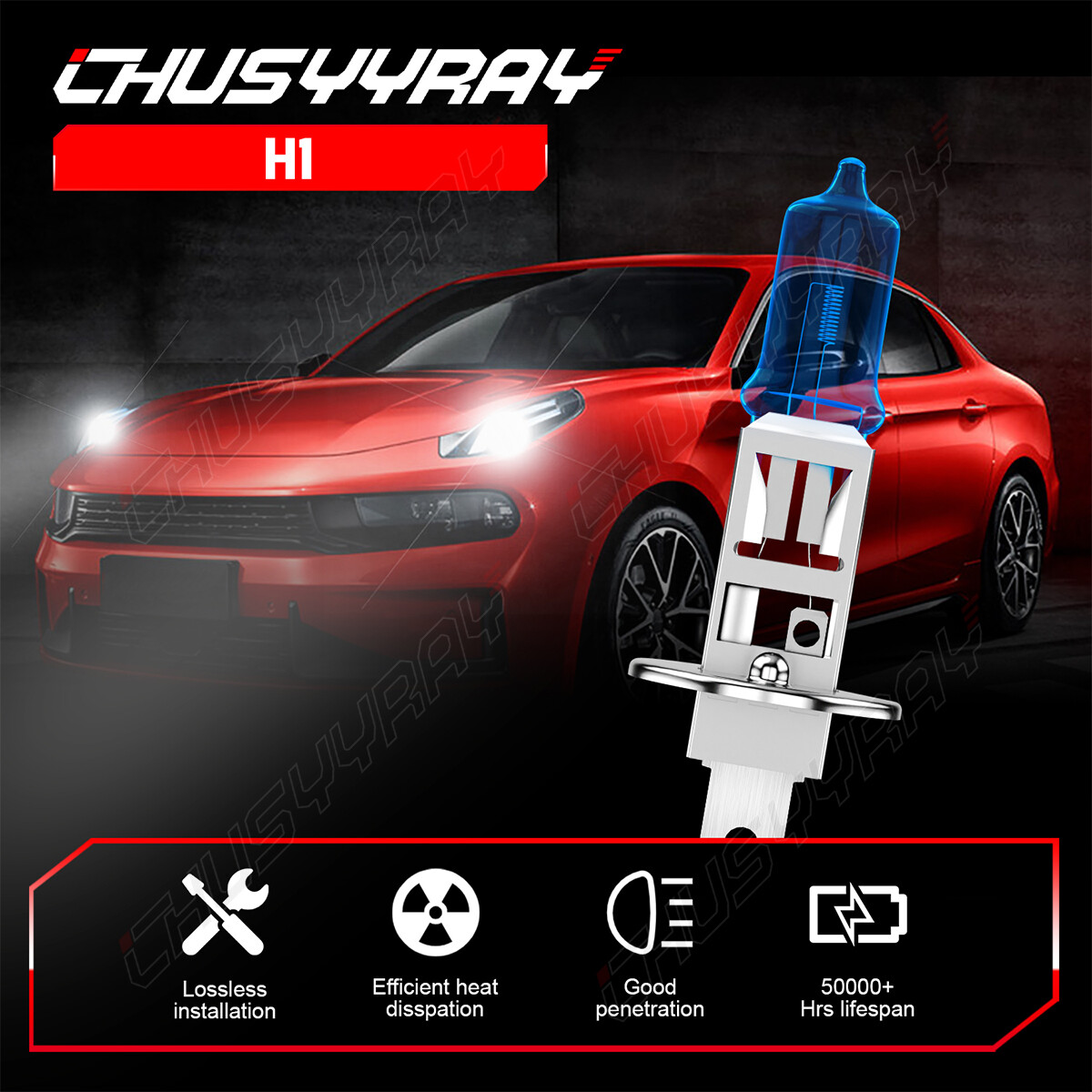 H1 Halogen Headlight Bulb Conversion Kit High Low Beam Lamp 6500K Super White