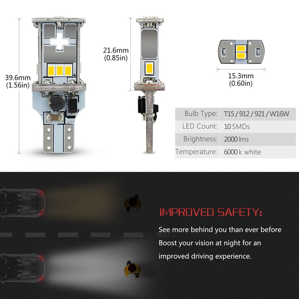Error Free Canbus 921 912 T15 T16 LED Backup Reverse Signal Light White 6000K