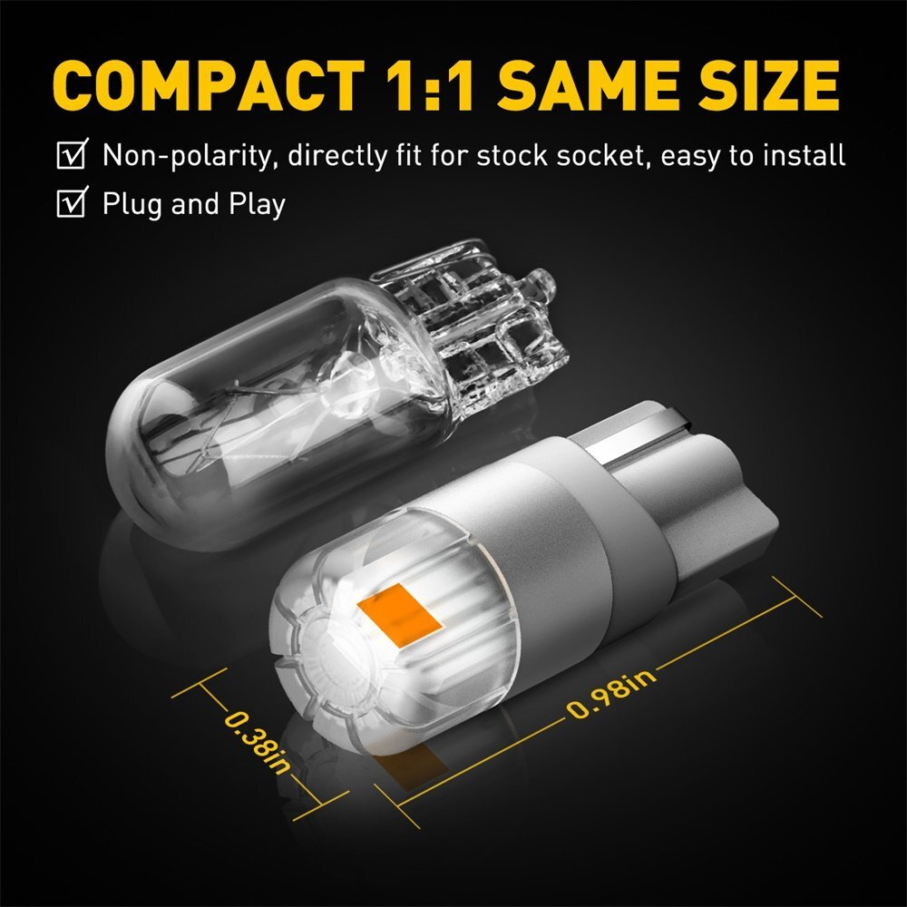 2pcs T10 Yellow LED Side Marker Light Bulb 168 194 2825 CANBUS Error Free Amber