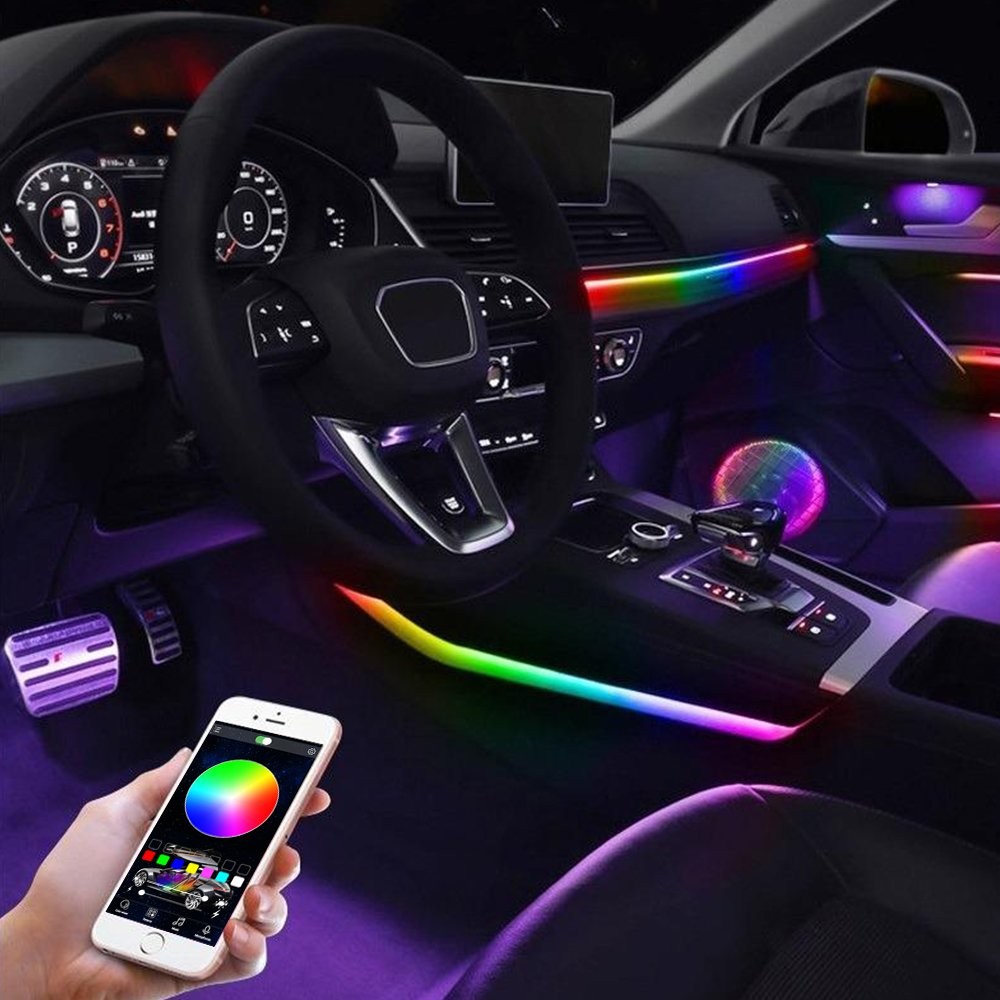 18 in1Car LED Ambient Light Strip APP Remote Atmosphere Interior LED Acrylic RGB